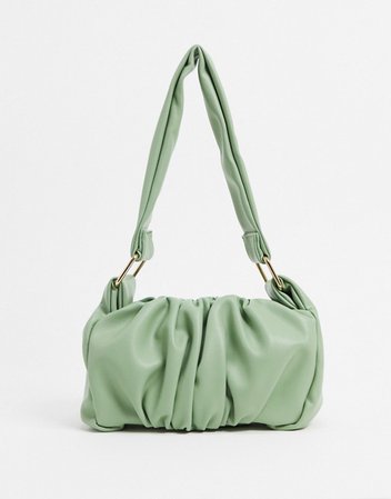 ASOS DESIGN ruched 70s shoulder bag with hardware strap in sage green | ASOS