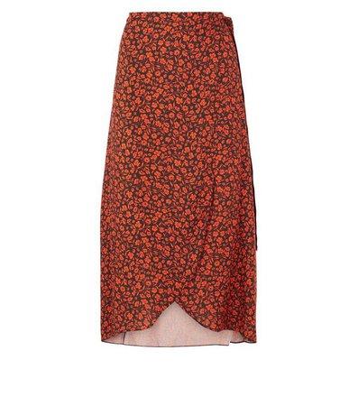 Red Floral Midi Wrap Skirt | New Look