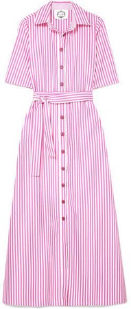 Evi Grintela - Valerie Belted Striped Cotton-poplin Maxi Dress - Pink