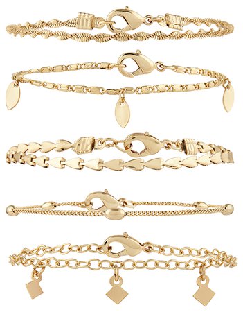 5x Delicate Chain Bracelet Pack | Gold | One Size | 7841248100 | Accessorize