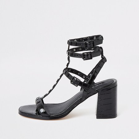 Black studded gladiator block heel sandals - Sandals - Shoes & Boots - women