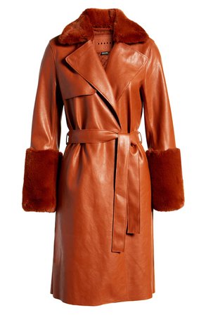 BLANKNYC Faux Leather Coat with Faux Fur Trim | Nordstrom