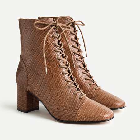 J.Crew: Lace-up Willa Boots In Lizard-embossed Leather For Women