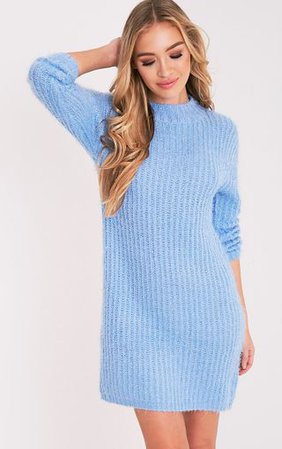 Gordania Powder Blue Oversized Mohair Jumper Dress - Knitwear - PrettylittleThing | PrettyLittleThing