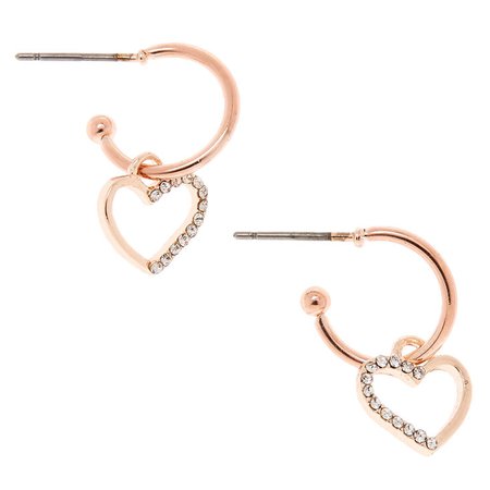Rose Gold 12MM Heart Hoop Earrings | Claire's US
