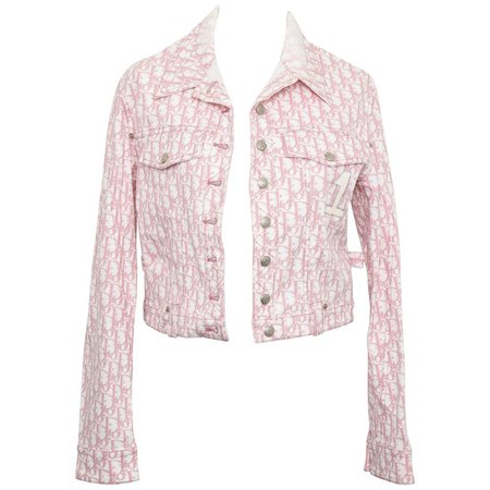 John Galliano for Christian Dior Pink Trotter Logo Denim Jacket For Sale at 1stdibs