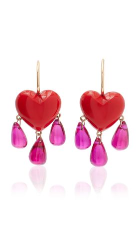 The Bleeding Hearts 14k Gold, Ruby & Coral Earrings By Rachel Quinn | Moda Operandi