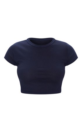 Midnight Blue Rib Crop T Shirt | Tops | PrettyLittleThing USA