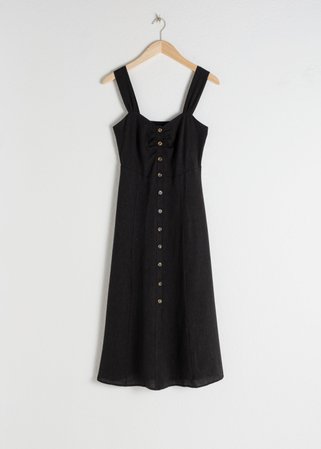 Linen Blend Midi Dress - Black - Midi dresses - & Other Stories