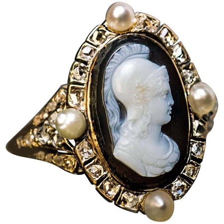 Rare Antique Victorian Carved Agate Cameo Ring For Sale at 1stDibs