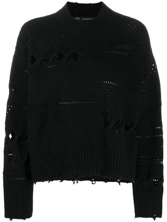 Versace black ripped sweater knit