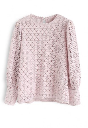 Full Circle Crochet Puff Sleeves Top in Pink - NEW ARRIVALS - Retro, Indie and Unique Fashion