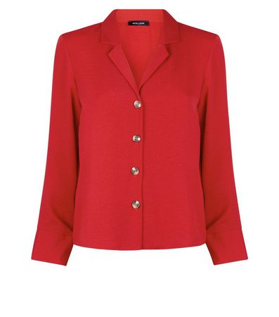 Red Crepe Revere Collar Boxy Shirt | New Look