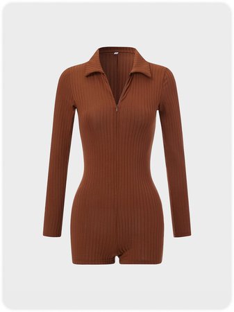 Lapel zipper pit strip jumpsuit | Twin set/Jumpsuit--Jumpsuit | Kollyy Jumpsuits For Women Brown 1 Outfits | kollyy