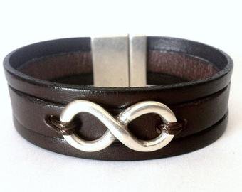 Infinity Wrap Engraved Leather Bracelet for men for women 4x | Etsy