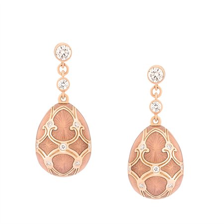 Rose Gold, Pink Enamel & White Diamond Fabergé Egg Earrings