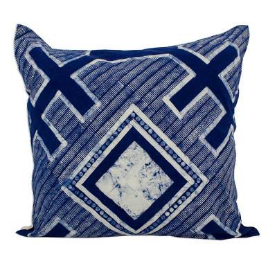 Square Indigo Cushion Cover in All Cotton - Square Hmong Cross | NOVICA