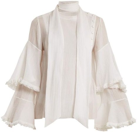 CHLOÉ Bell-sleeved tie-neck cotton-blend gauze blouse