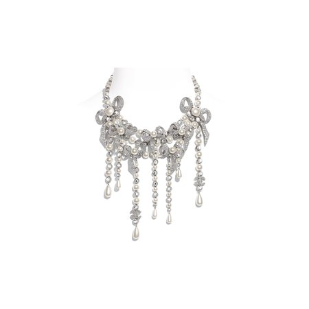 Chanel, necklace Metal, Glass Pearls & Strass Silver, Pearly White & Crystal