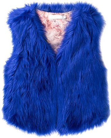 GESELLIE Women's Blue Cute Winter Faux Fur Waistcoat Short Vest Sleeveless Warm Coat L at Amazon Women's Coats Shop