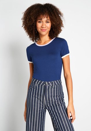 ModCloth Liking Your Piping Ringer Tee in Navy | ModCloth