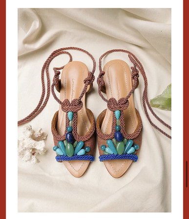 lane marinho brown and blue bead strappy sandals