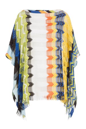 Fringed Knit Tunic with Cutout Striping Gr. M