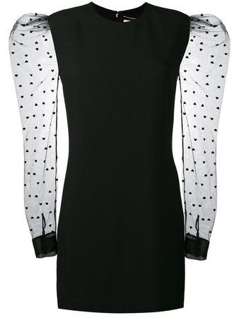 $3,248 Saint Laurent Mini Dress with Heart Print Mesh Sleeves - Buy Online - Fast Delivery, Price, Photo