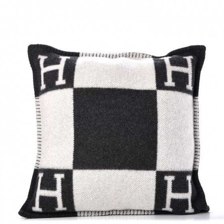 HERMES Wool Cashmere Avalon Pillow PM Ecru Gris Fonce 255204