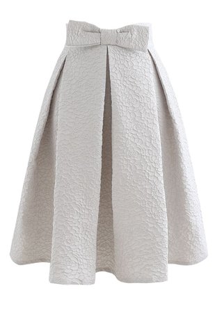 Bowknot Waist Full Floral Jacquard Pleated Skirt in Silver - Retro, Indie and Unique Fashion