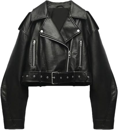 LY VAREY LIN Women Faux Leather Cropped Jacket Lapel Zipper Biker Short Coat with Belt at Amazon Women's Coats Shop