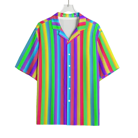 Fruit Stripe Shirt, Rainbow Rayon Boxy Hawaiian Tiki Summer Fun Festiv – yesdoubleyes