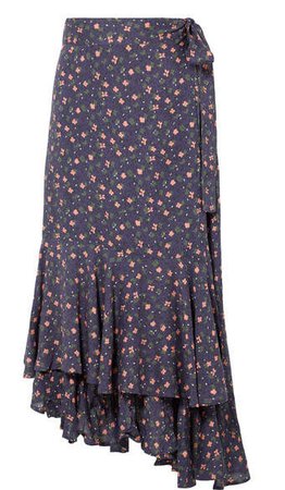 Rosita Floral-print Voile Wrap Skirt - Navy