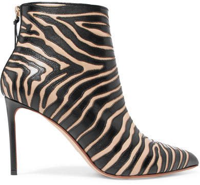 Zebra-appliquéd Leather Ankle Boots - Zebra print
