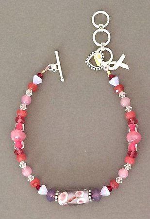Breast Cancer Awareness Bracelet with Ribbon Charm // Pink and | Etsy