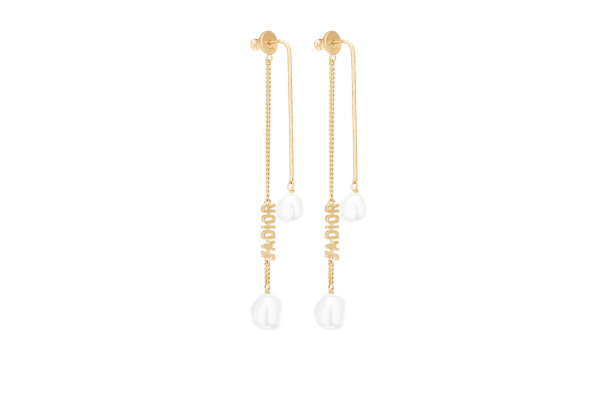 J'ADIOR EARRINGS Gold-Finish Metal and White Glass Pearls