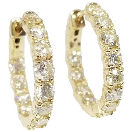 3.26 Carat Huggie Diamond Hoops Earrings 14 Karat Yellow Gold For Sale at 1stDibs