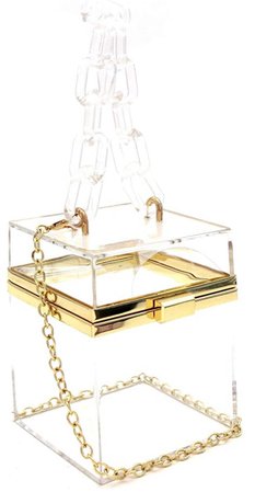 clear cube purse with gold trim
