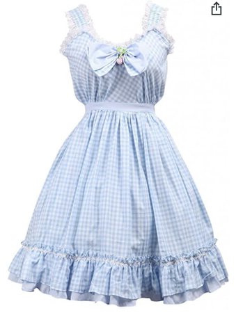 blue gingham bow lolita dress country sweet