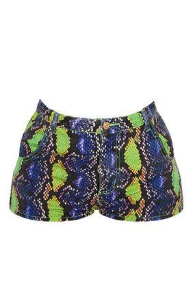 Purple Neon Snake Denim Shorts | Denim | PrettyLittleThing