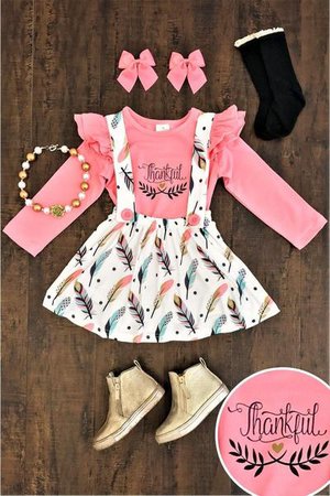 Pink Feather "Thankful" Suspender Skirt Set - Sparkle In Pink