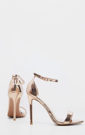 Clover Metallic Rose Gold Strap Heeled Sandal | PrettyLittleThing