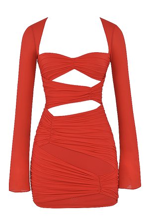 Clothing : Mini Dresses : 'Camille' Scarlet Real Silk Cutout Mini Dress