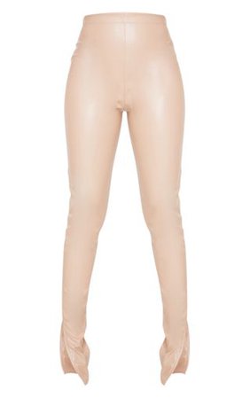 Petite Nude Faux Leather Split Legging | PrettyLittleThing