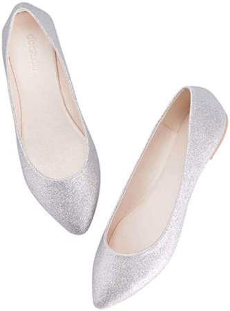 Amazon.com | David's Bridal Allover Glitter Pointed Toe Flats Style Antonia, Silver, 7W | Flats