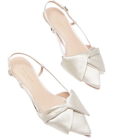 white satin bow kitten heels
