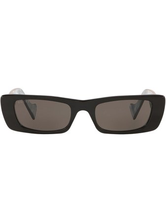 Shop Gucci Eyewear logo-plaque rectangular-frame sunglasses with Express Delivery - FARFETCH