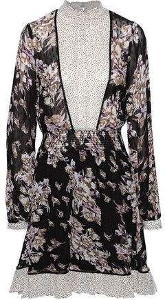 Bytimo Paneled Shirred Floral-print Fil Coupe Georgette Dress