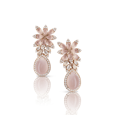 18k Rose Gold Ghirlanda Earrings with Rose Quartz, Moonstone and Diamonds, Pasquale Bruni