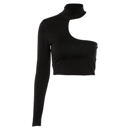 NORMCORE STUDIOS | BLACK HIGH COLLAR ONE SLEEVE CROPPED SHIRT